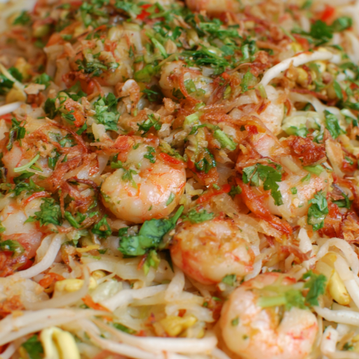 Crevettes sautées à la coriandre et germes de soja
