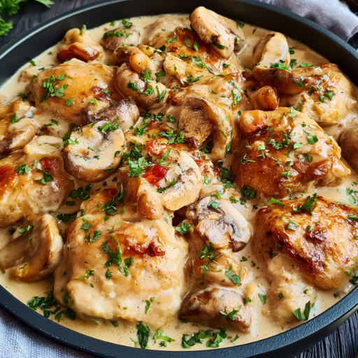 Poulet à la crème et aux champignons