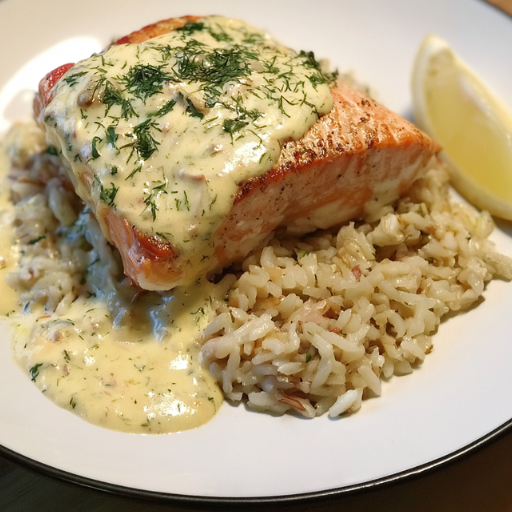 Saumon poêlé et sa sauce citronnée à l’aneth