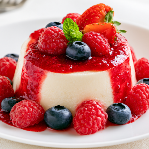 Panna cotta vanille et coulis de fruits rouges