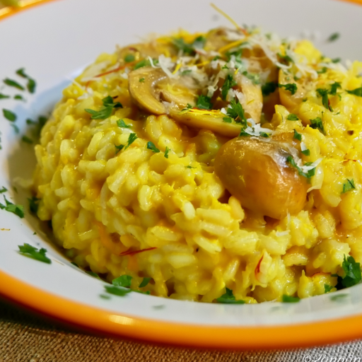 Risotto aux champignons parfumé au safran