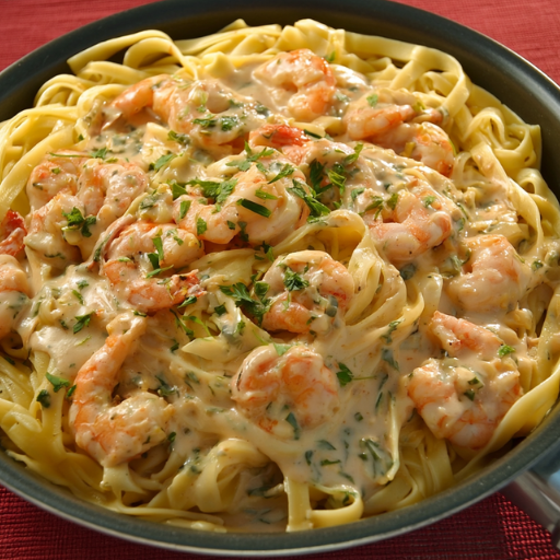 Crevettes à la crème et ses deux tagliatelles
