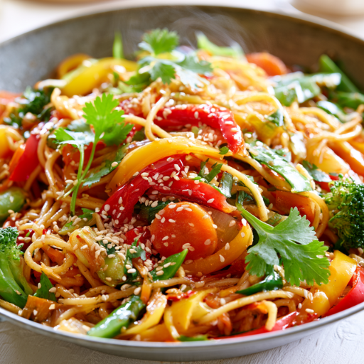 Wok de nouilles sautées aux légumes croquants
